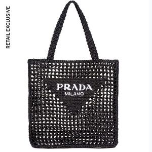PRADA RAFFIA TOTE BAG - BLACK CROCHET HANDBAG